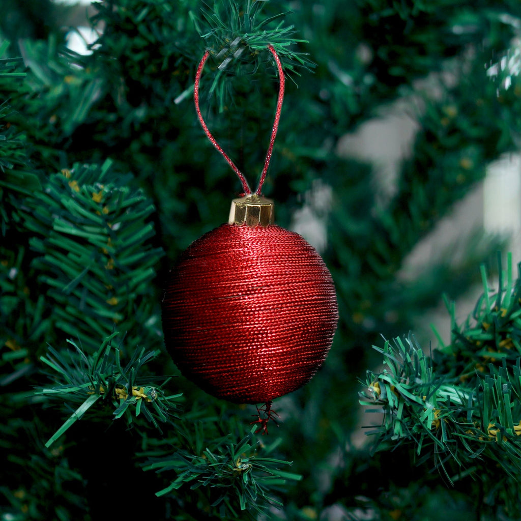 Handmade Christmas Ornaments - Lurex Baubles, 60mm, Red, 4pc