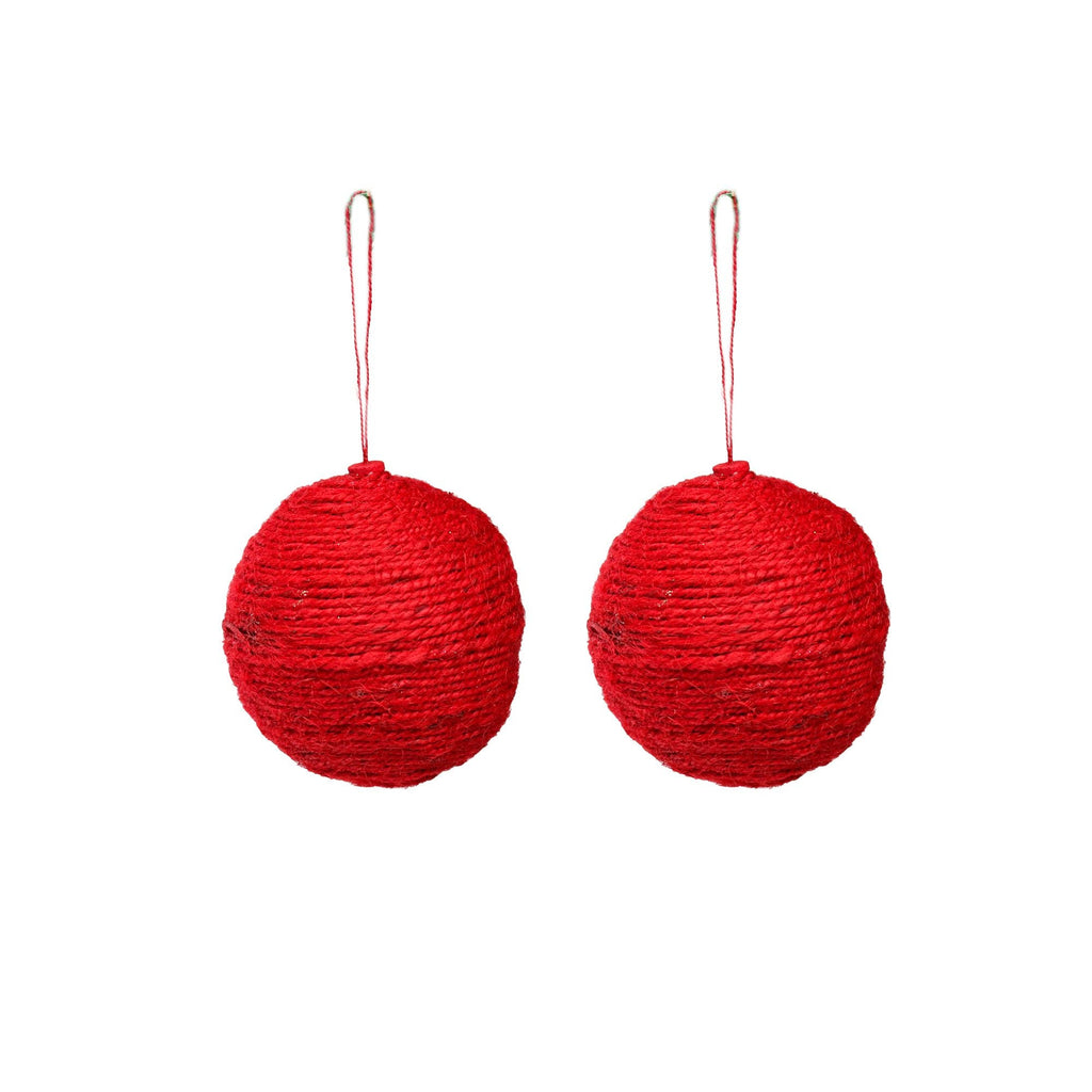 Handmade Christmas Ornaments - Jute Baubles, 70mm, Red, 2pc