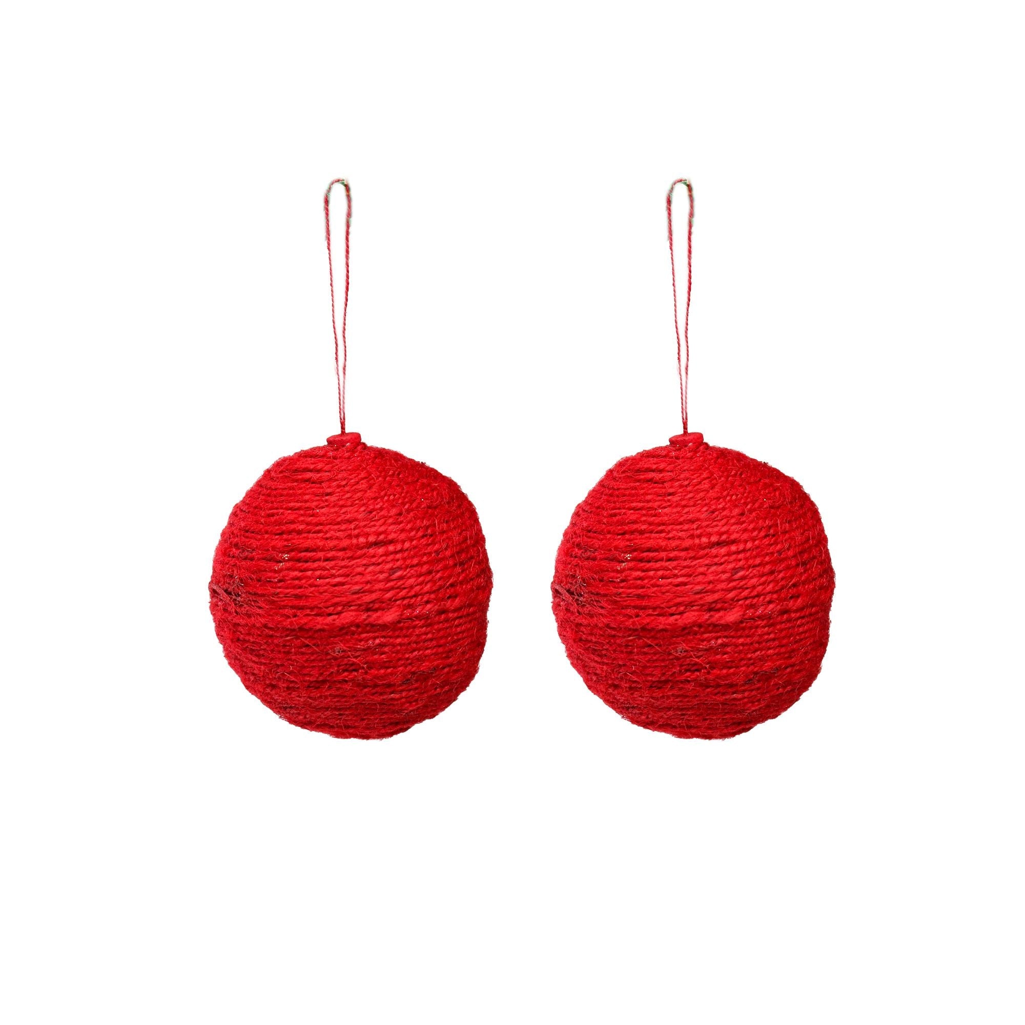 Handmade Christmas Ornaments - Jute Baubles, 70mm, Red, 2pc