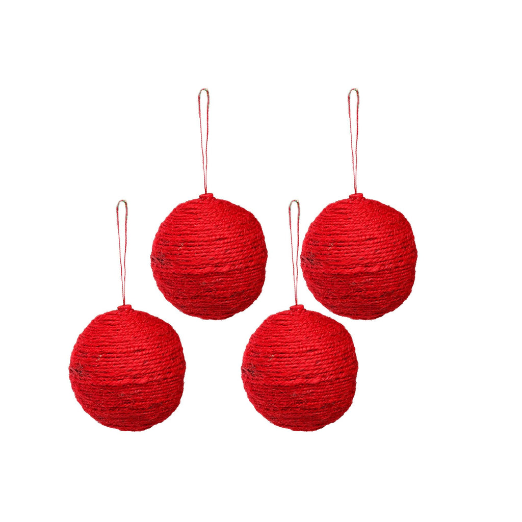 Handmade Christmas Ornaments - Jute Baubles, 60mm, Red, 4pc