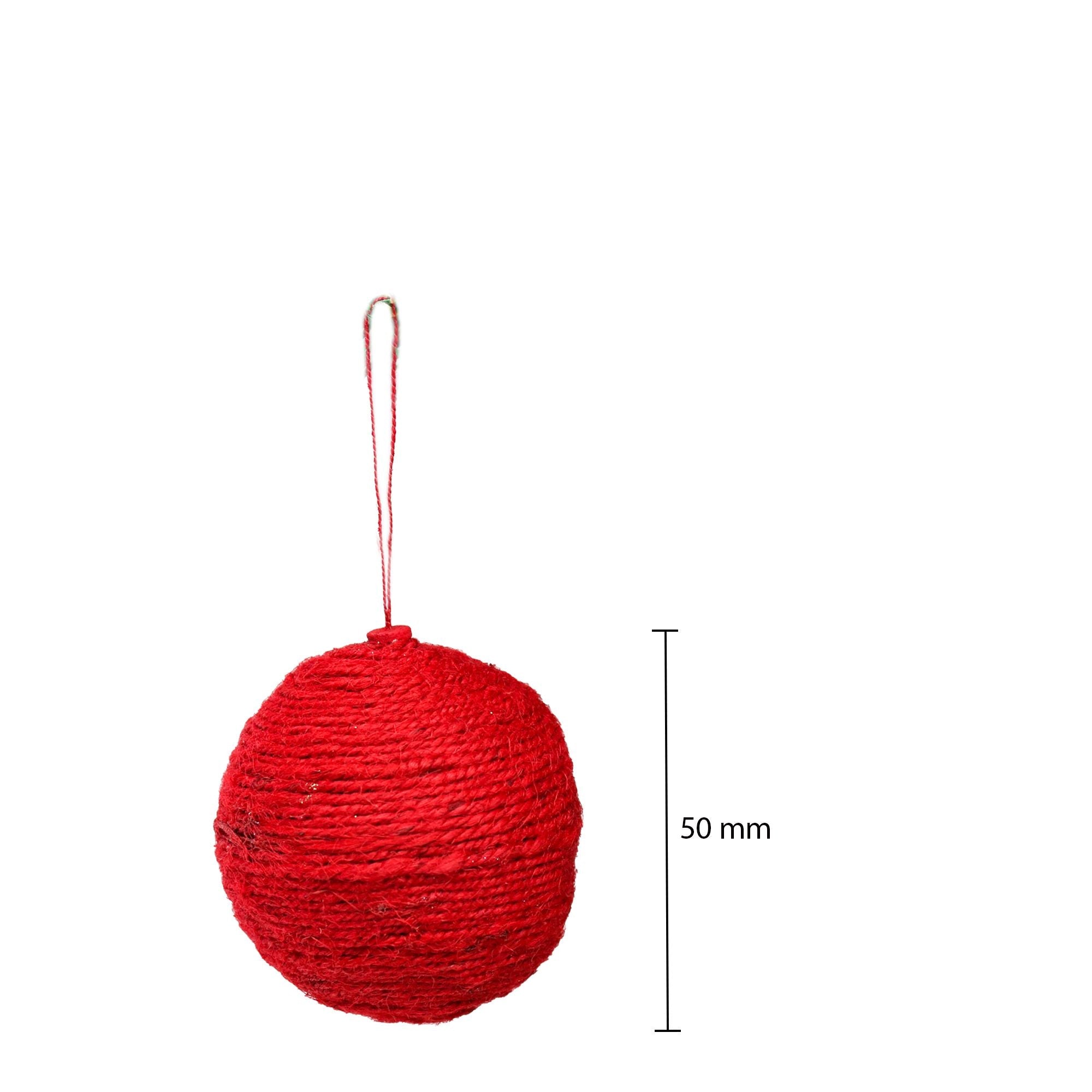 Handmade Christmas Ornaments - Jute Baubles, 50mm, Red, 4pc
