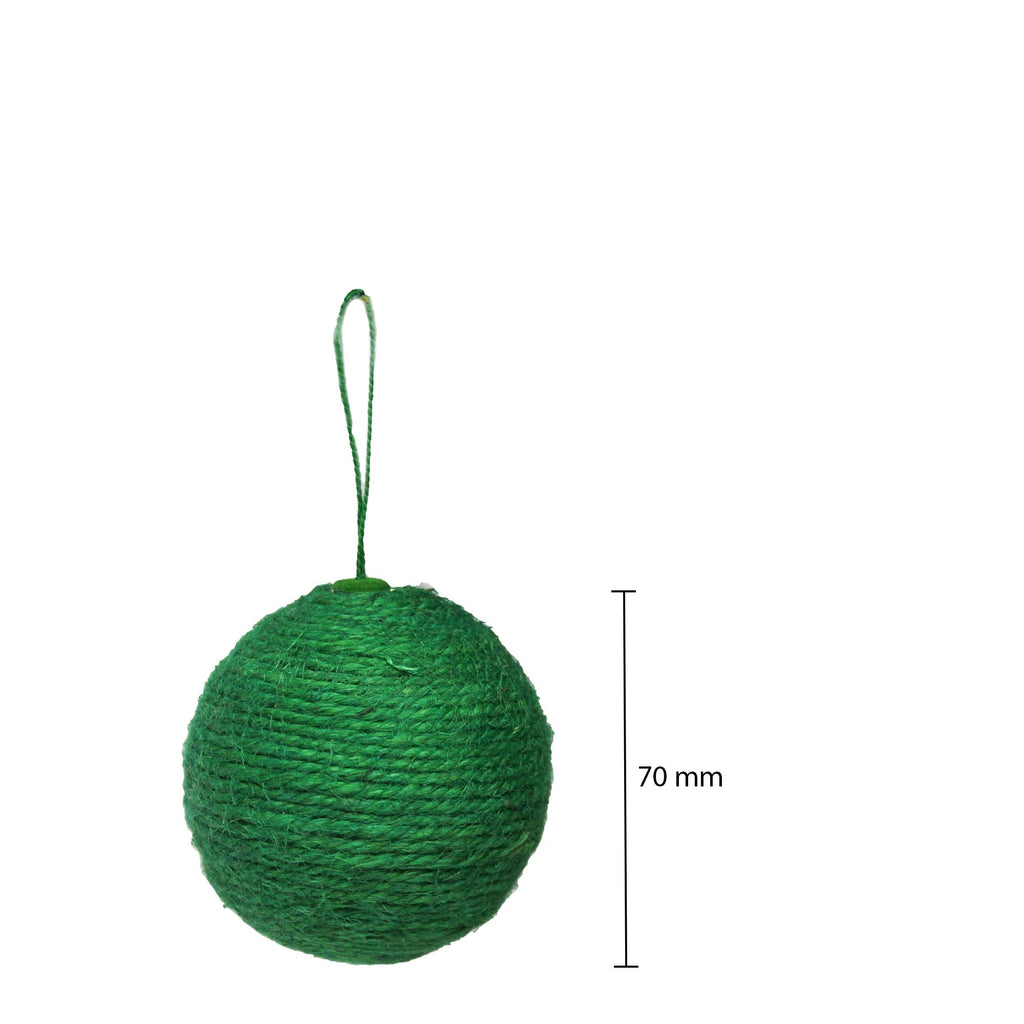 Handmade Christmas Ornaments - Jute Baubles, 70mm, Green, 2pc