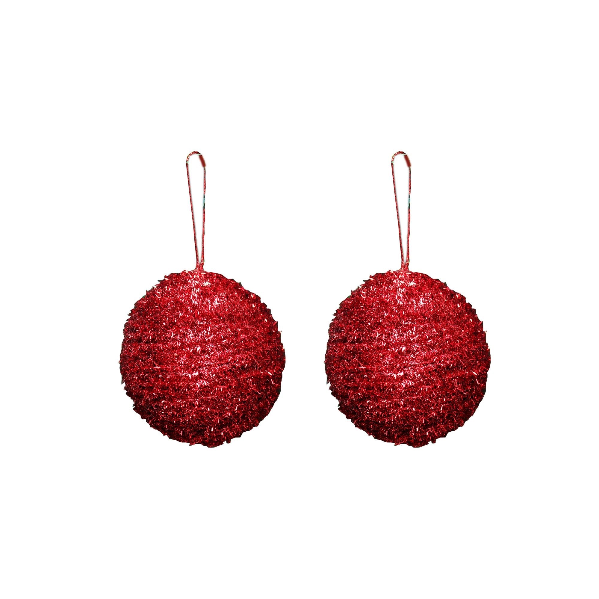 Handmade Christmas Ornaments - Tinsel Baubles, 70mm, Red, 2pc