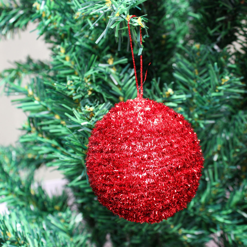Handmade Christmas Ornaments - Tinsel Baubles, 70mm, Red, 2pc