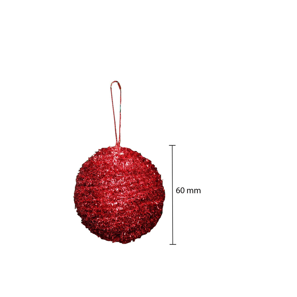 Handmade Christmas Ornaments - Tinsel Baubles, 60mm, Red, 4pc