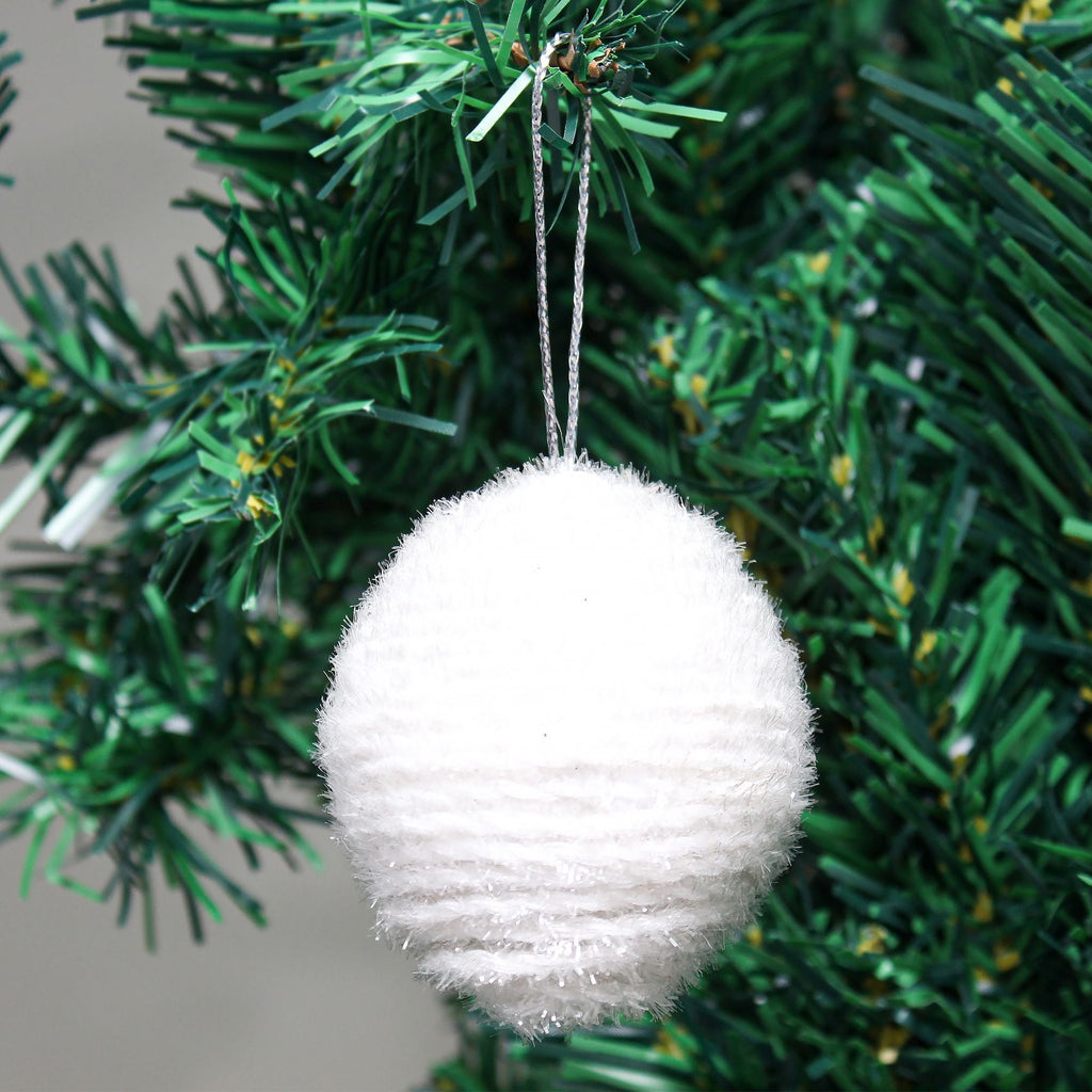 Handmade Christmas Ornaments - Tinsel Baubles, 70mm, Snow White, 2pc