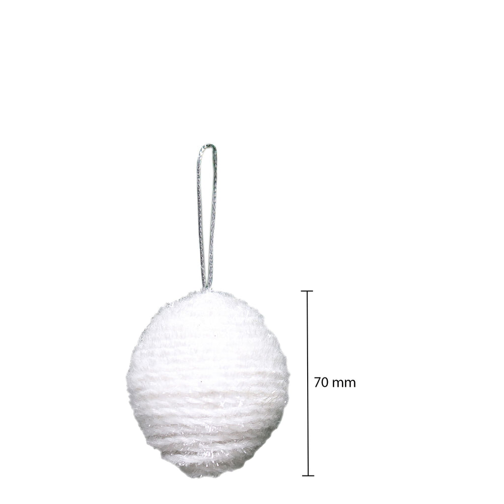 Handmade Christmas Ornaments - Tinsel Baubles, 70mm, Snow White, 2pc