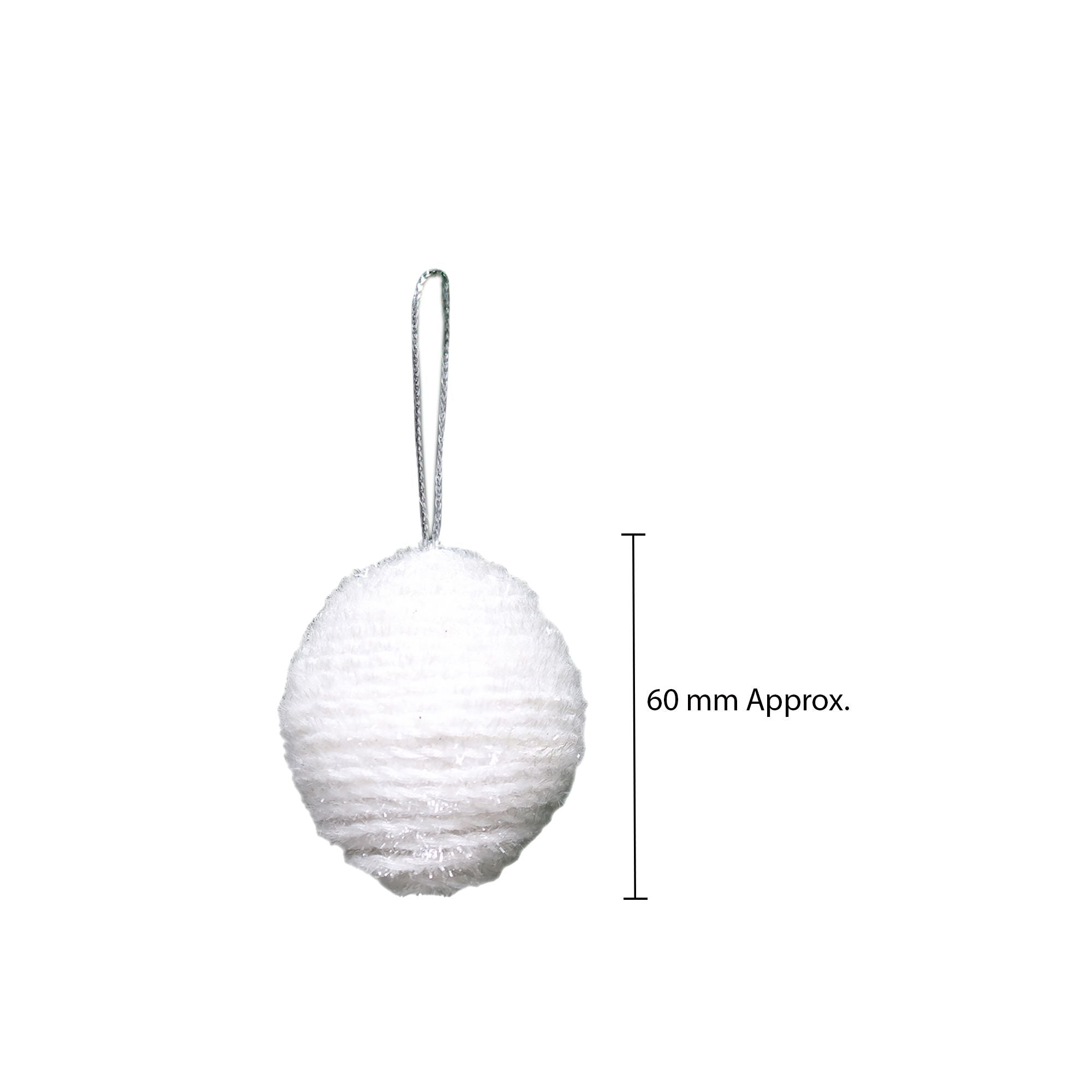 Handmade Christmas Ornaments -Tinsel Baubles, 60mm, Snow White, 4pc