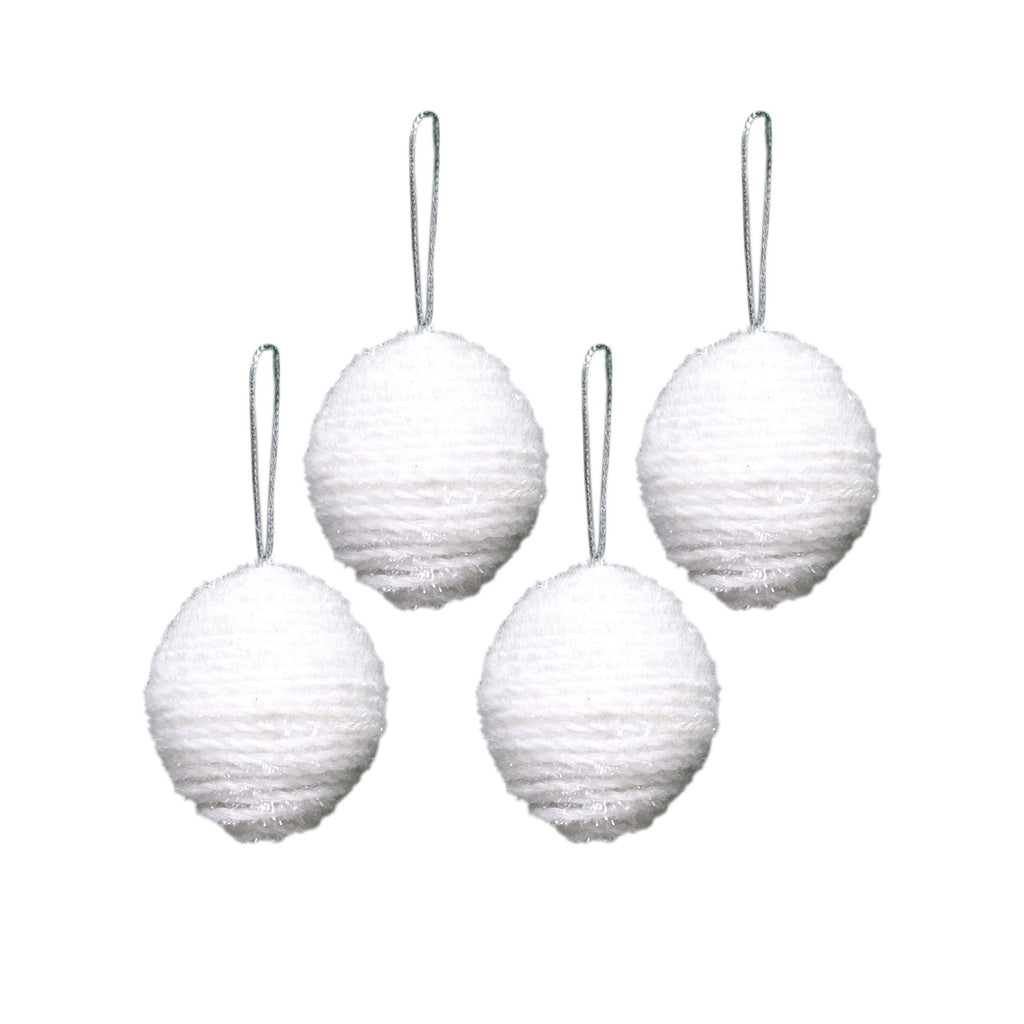 Handmade Christmas Ornaments - Tinsel Baubles, 50mm, Snow White, 4pc