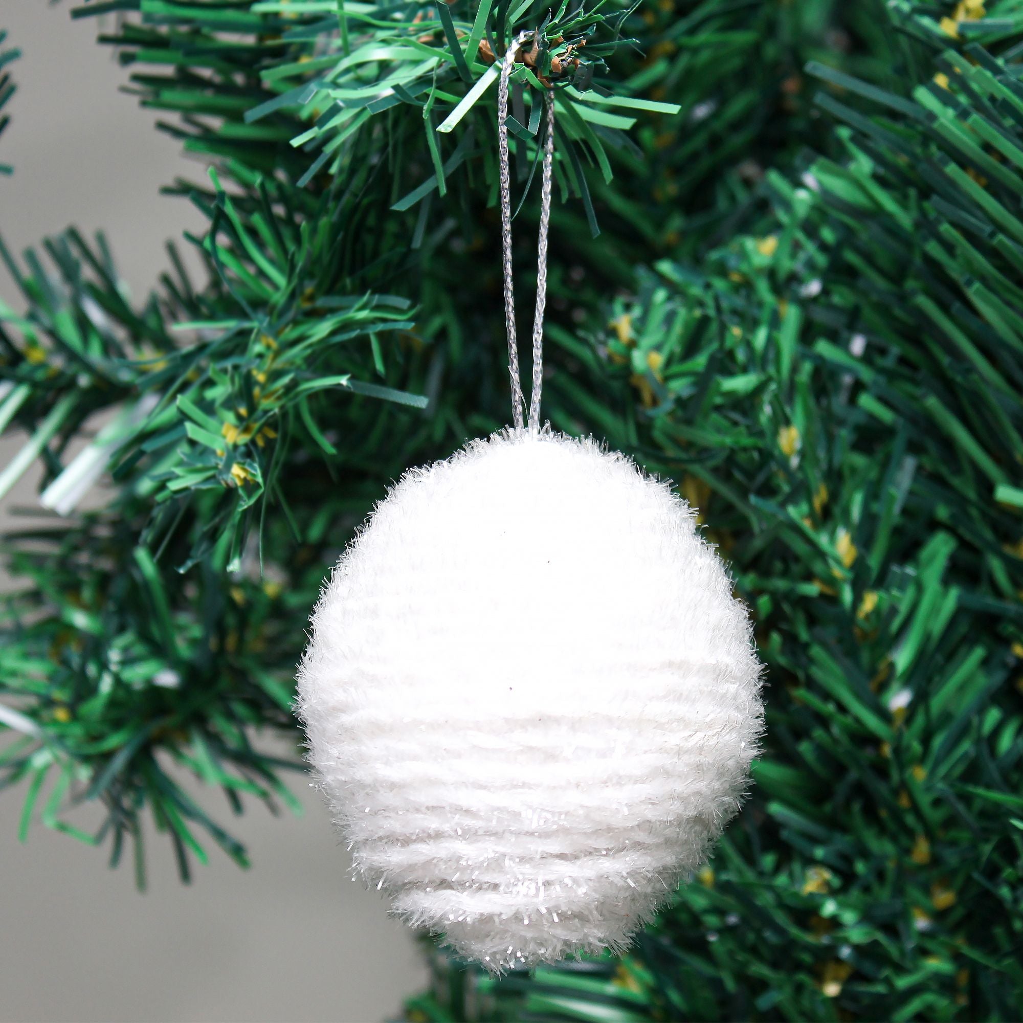 Handmade Christmas Ornaments - Tinsel Baubles, 50mm, Snow White, 4pc