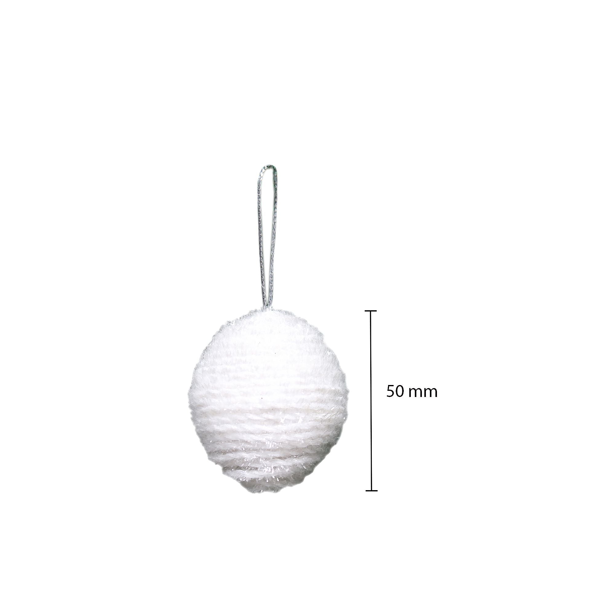 Handmade Christmas Ornaments - Tinsel Baubles, 50mm, Snow White, 4pc