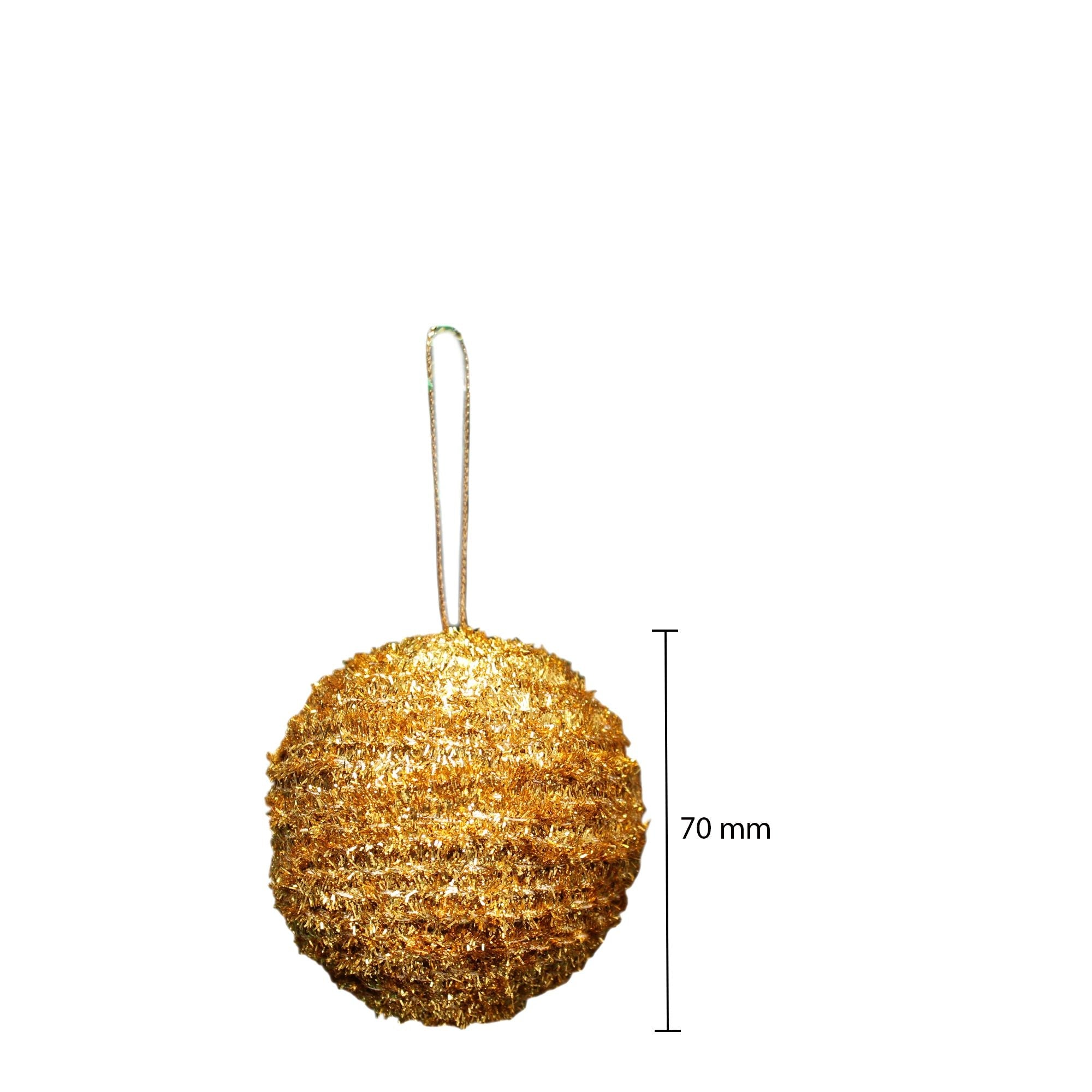 Handmade Christmas Ornaments Tinsel Baubles- 70mm, Gold, 2pc