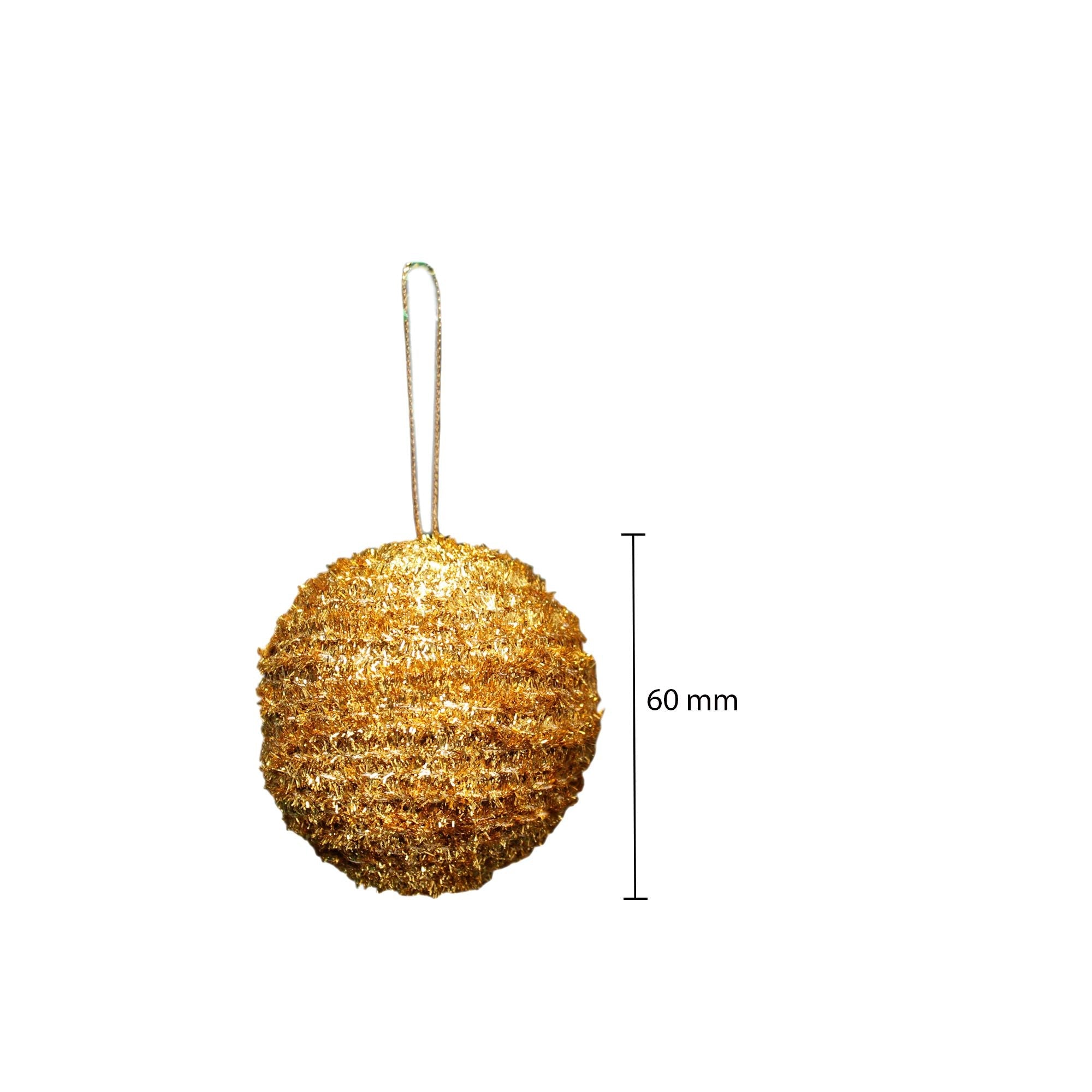 Handmade Christmas Ornaments - Tinsel Baubles 60mm, Gold, 4pc