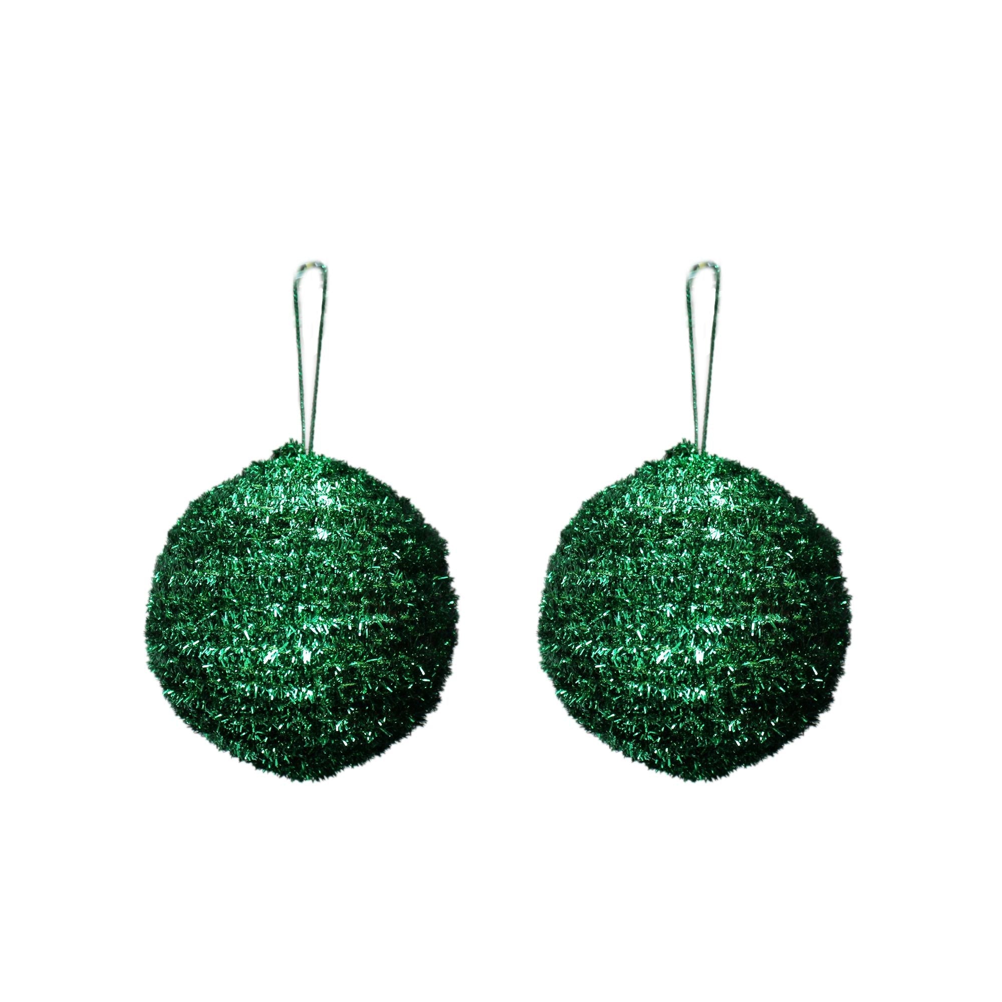 Handmade Christmas Ornaments - Tinsel Baubles, 70mm, Green, 2pc