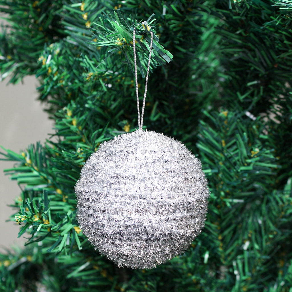Handmade Christmas Ornaments Tinsel Baubles - 60mm, Silver, 4pc