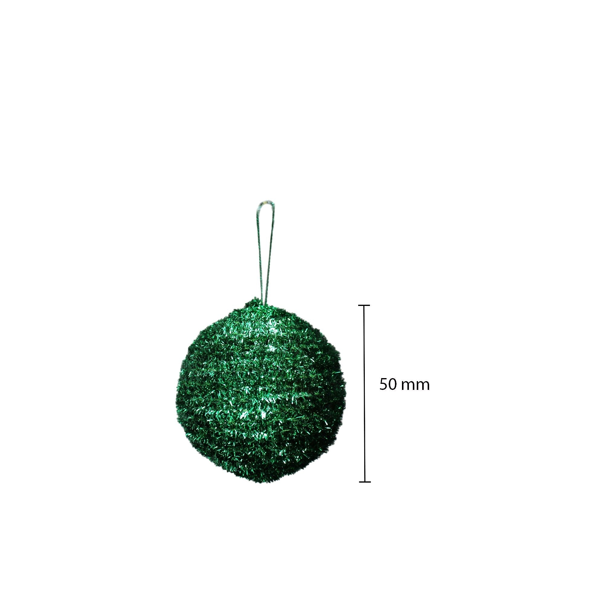 Handmade Christmas Ornaments - Tinsel Baubles, 50mm, Assorted Colours -  Red, Green, Silver, Gold, 4pc