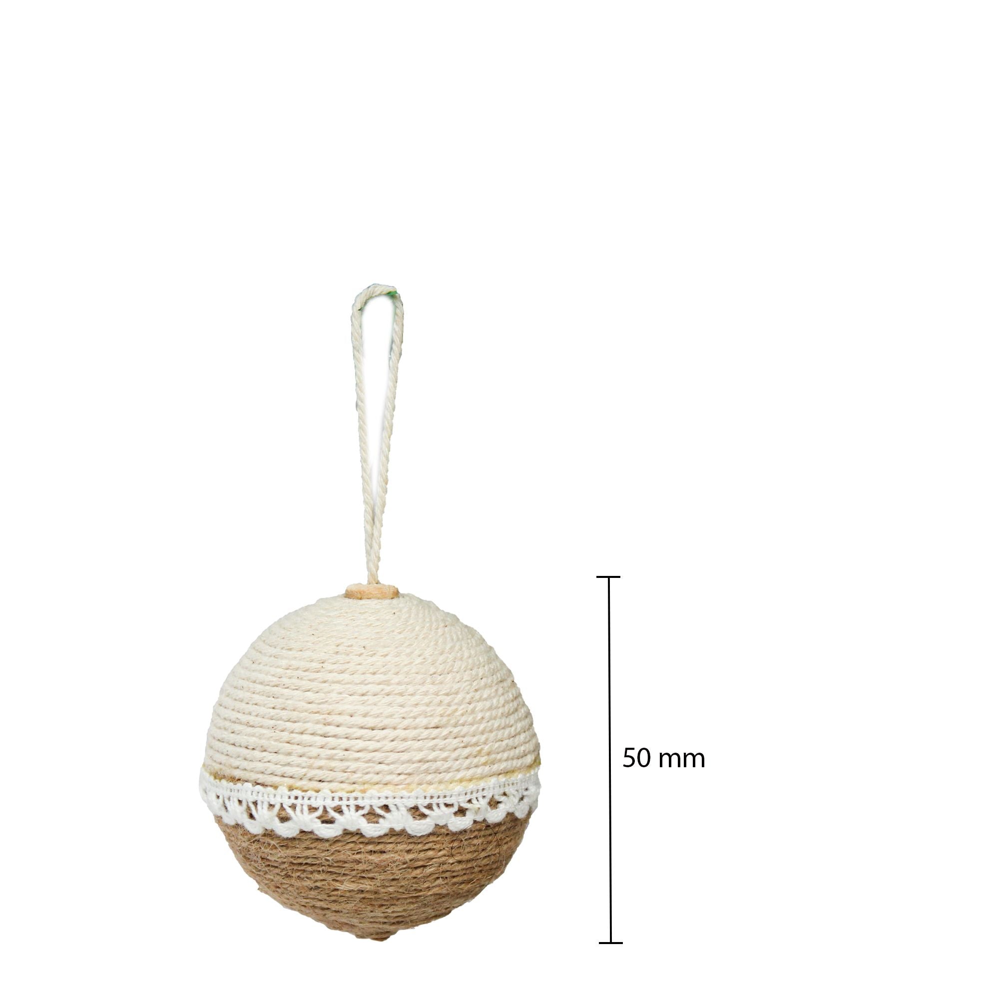 Handmade Christmas Ornaments - Jute and Cotton Thread Baubles, 50mm, 4pc