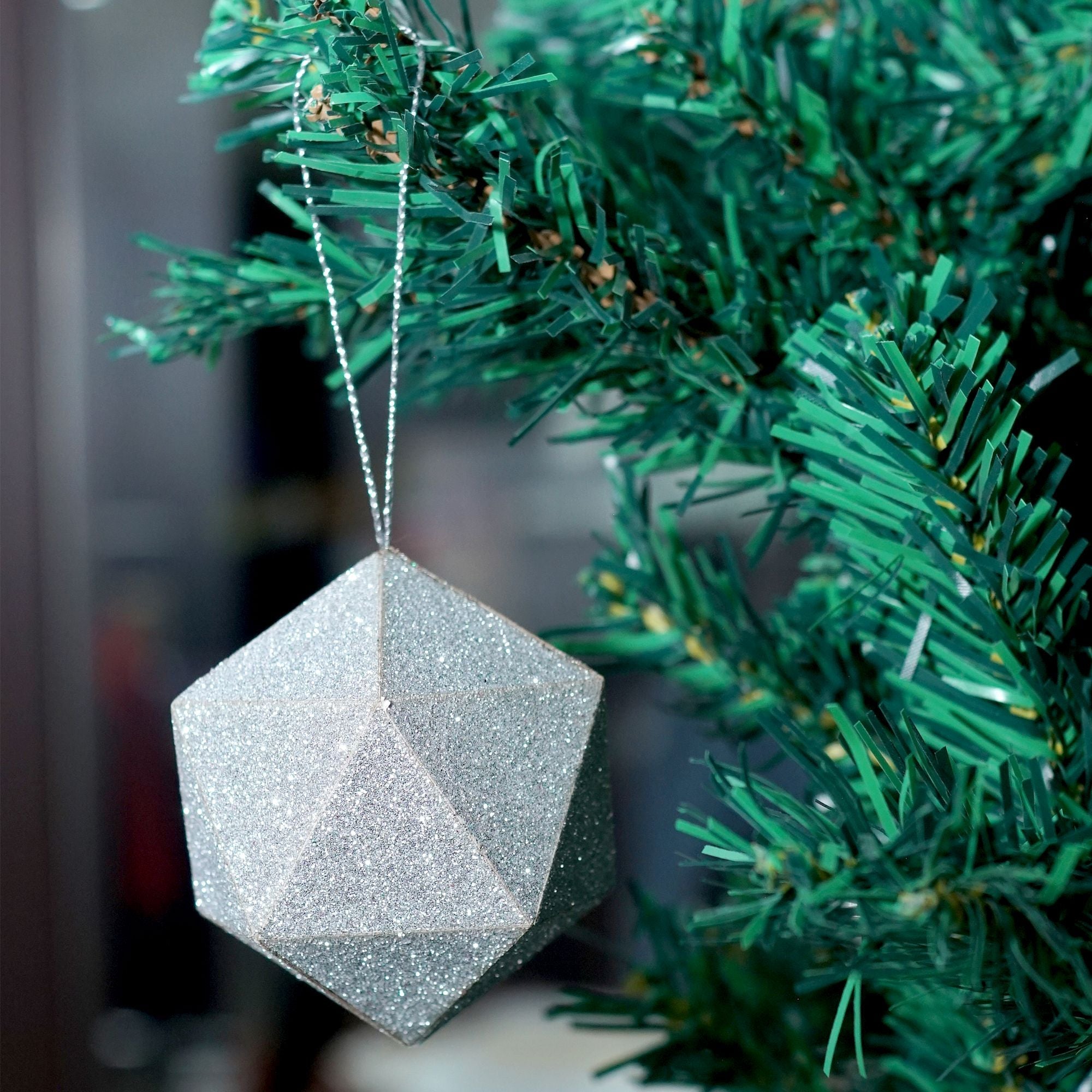 Handmade Christmas Trapezoid Hanging Glitter Ornaments, 65mm, Silver, 4pc