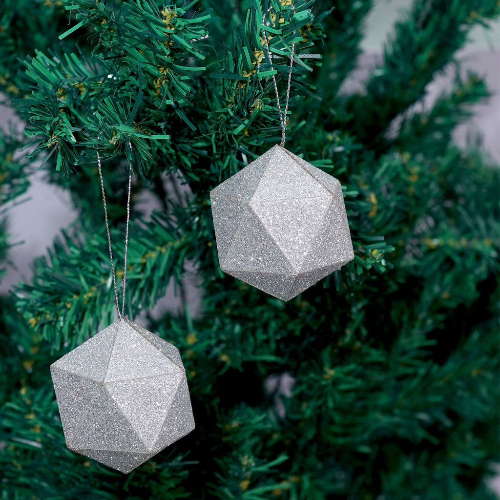 Handmade Christmas Trapezoid Hanging Glitter Ornaments, 60mm, Silver, 6pc
