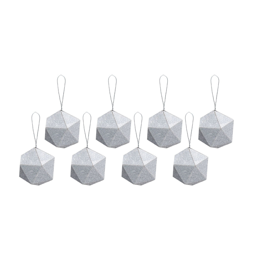 Handmade Christmas Trapezoid Hanging Glitter Ornaments, 45mm, Silver, 8pc