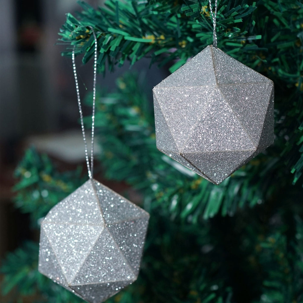 Handmade Christmas Trapezoid Hanging Glitter Ornaments, 45mm, Silver, 8pc