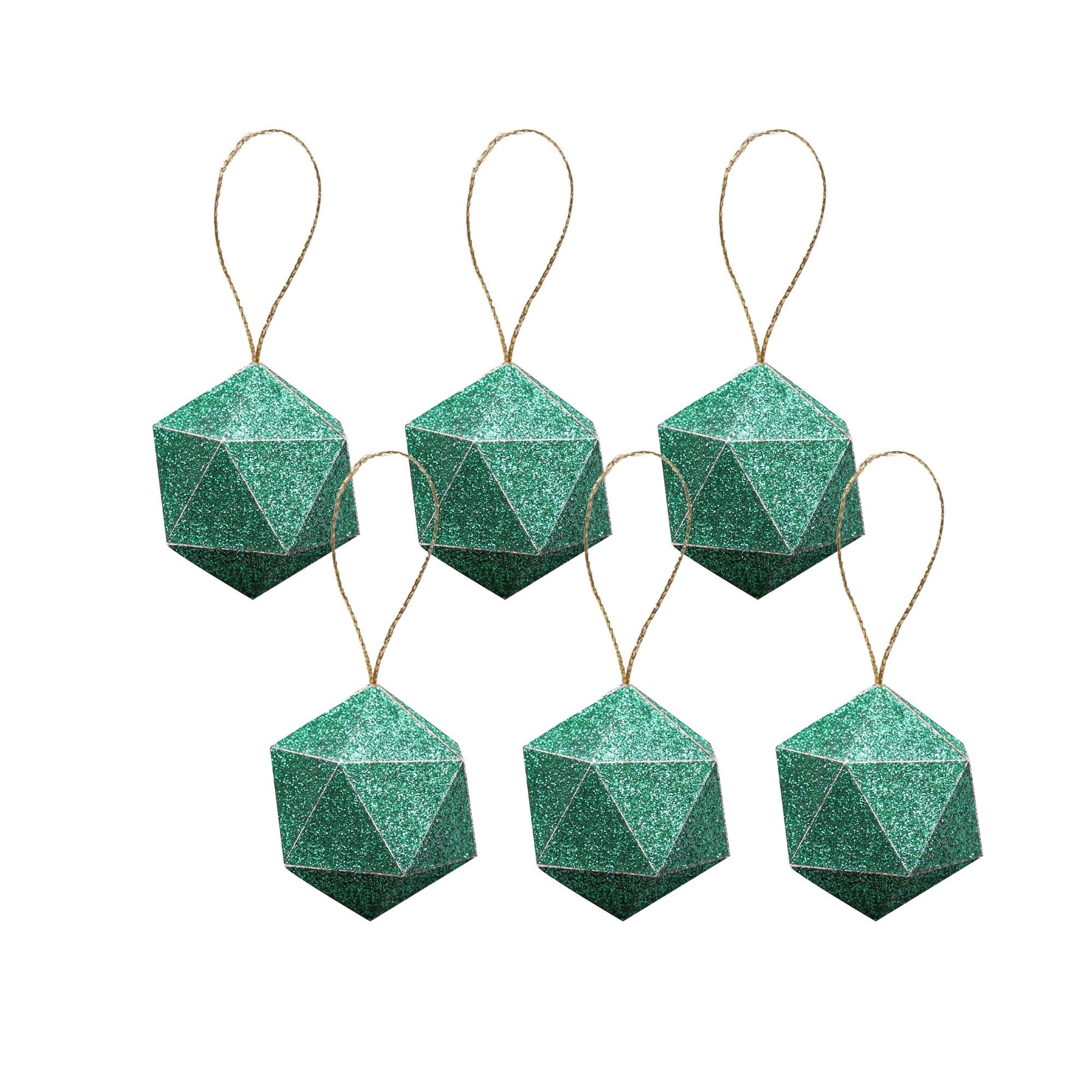 Handmade Christmas Trapezoid Hanging Glitter Ornaments, 60mm, Green, 6pc