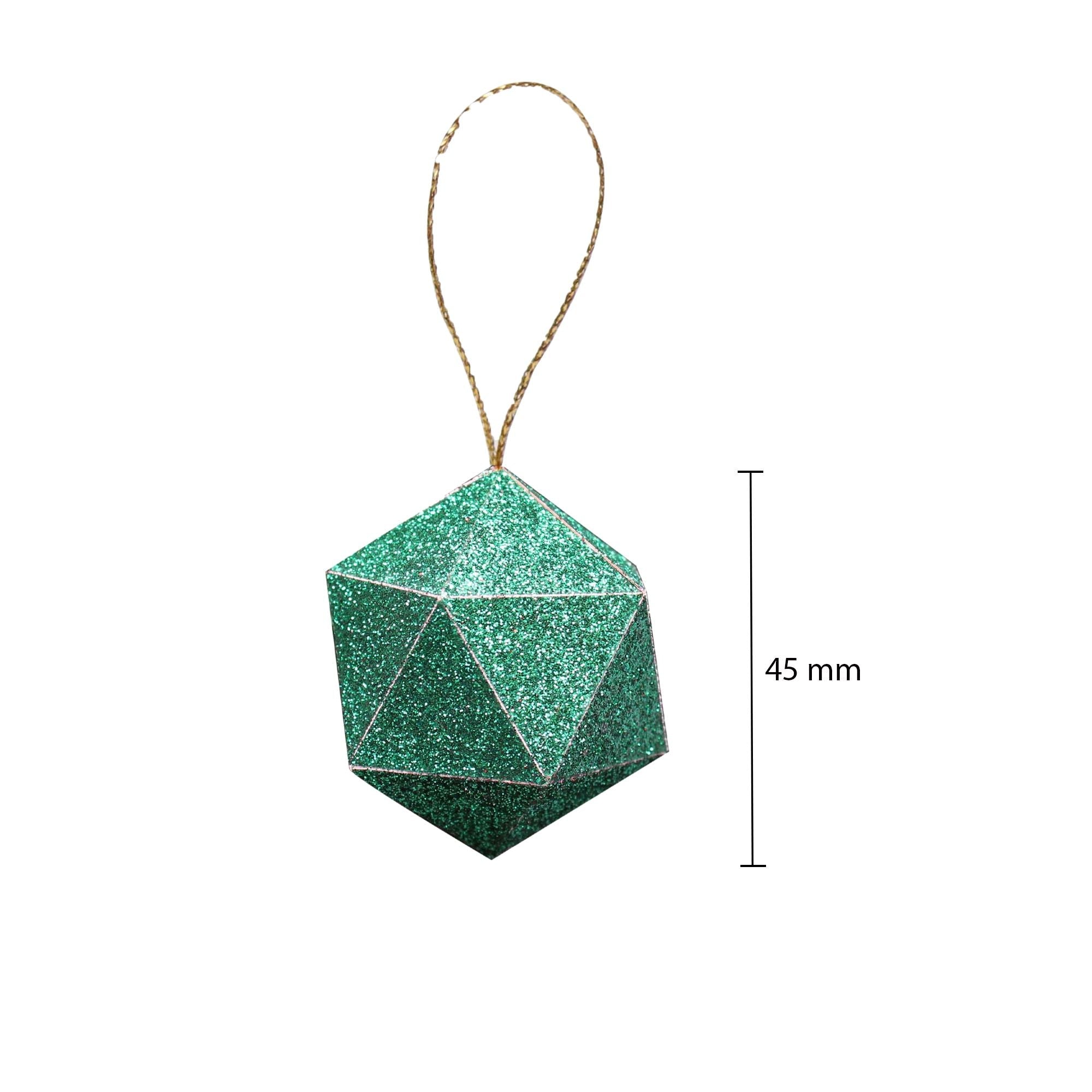 Handmade Christmas Trapezoid Hanging Glitter Ornaments, 45mm, Green, 8pc