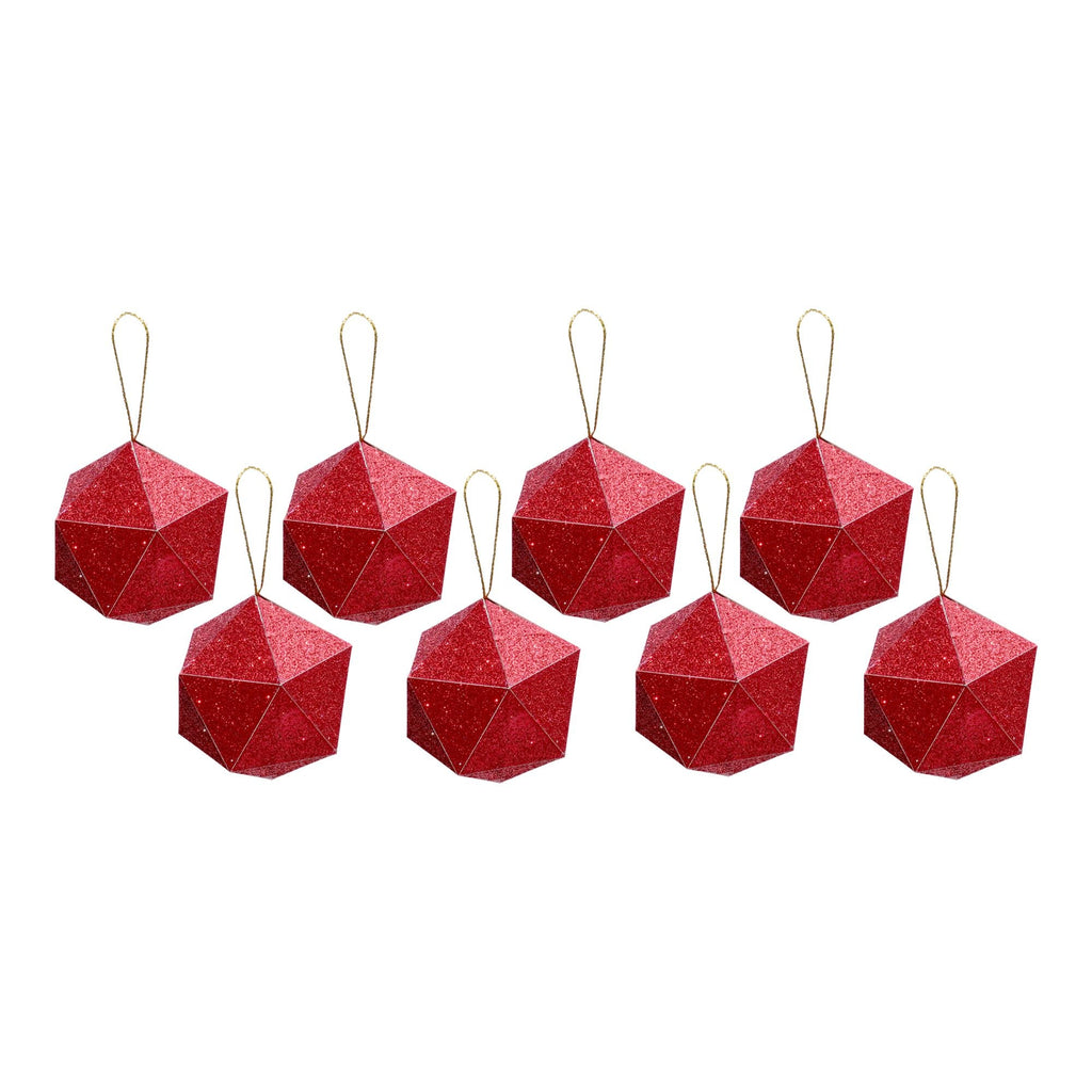 Handmade Christmas Trapezoid Hanging Glitter Ornaments, 45mm, Red, 8pc