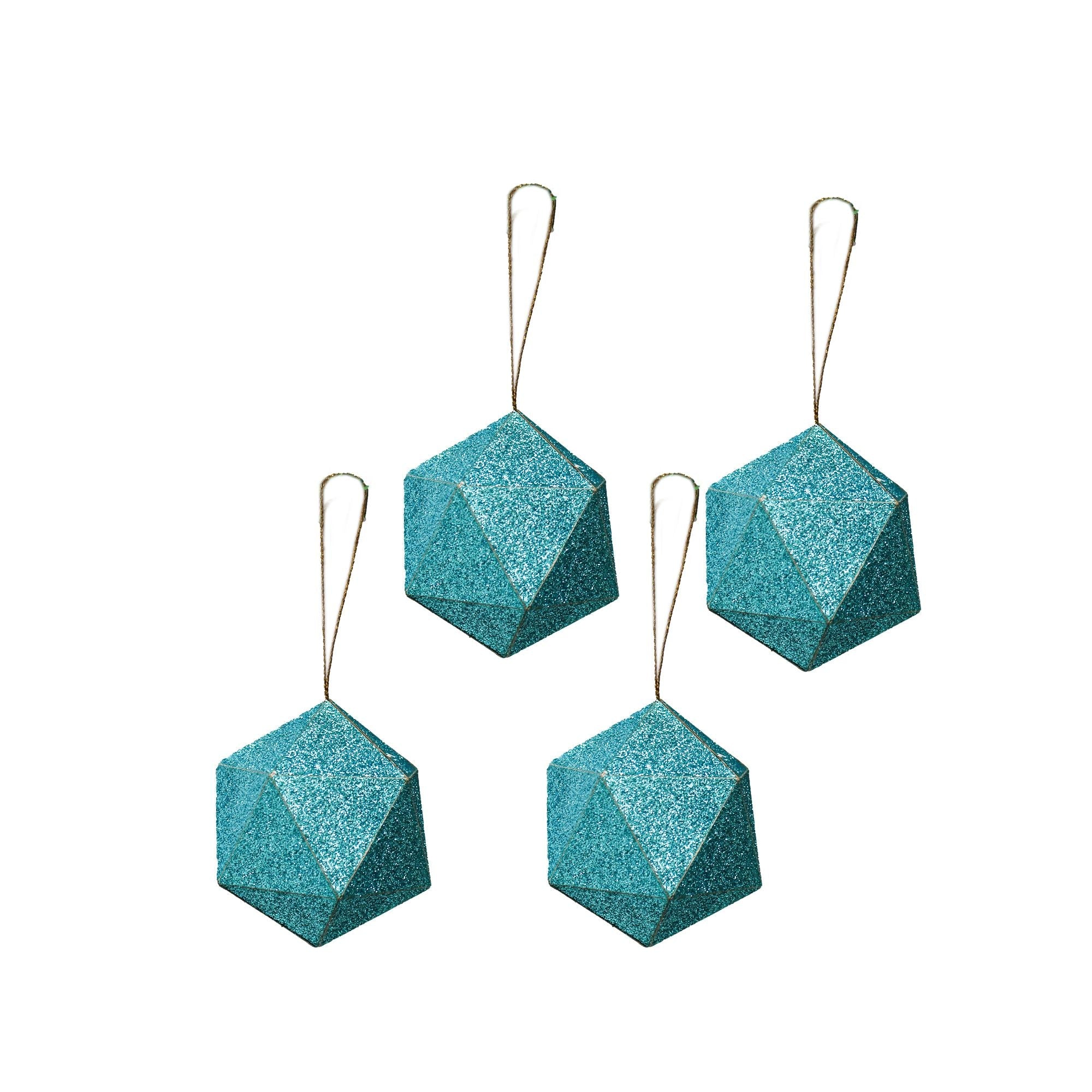 Handmade Christmas Trapezoid Hanging Glitter Ornaments, 65mm, Blue, 4pc