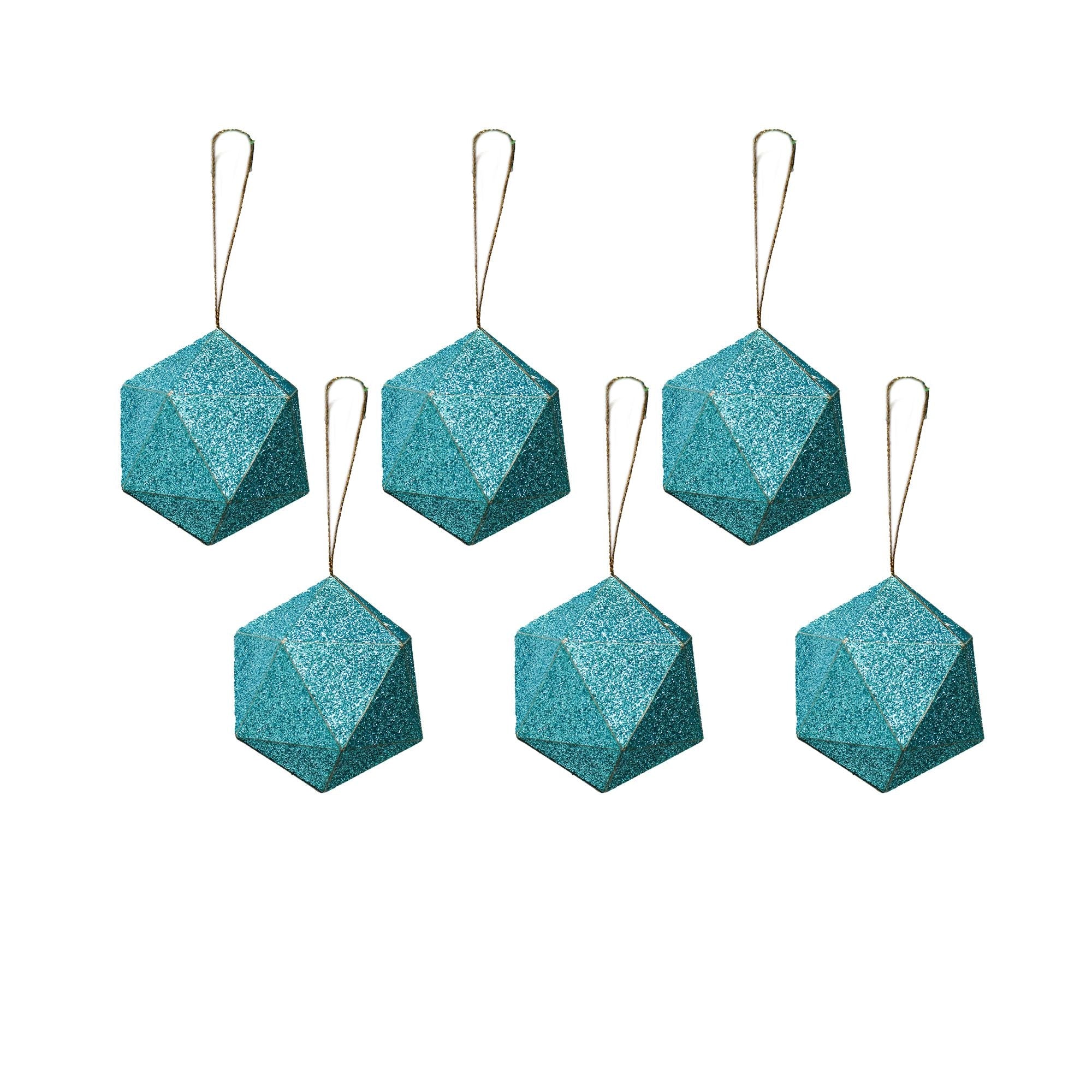 Handmade Christmas Trapezoid Hanging Glitter Ornaments, 60mm, Blue, 6pc