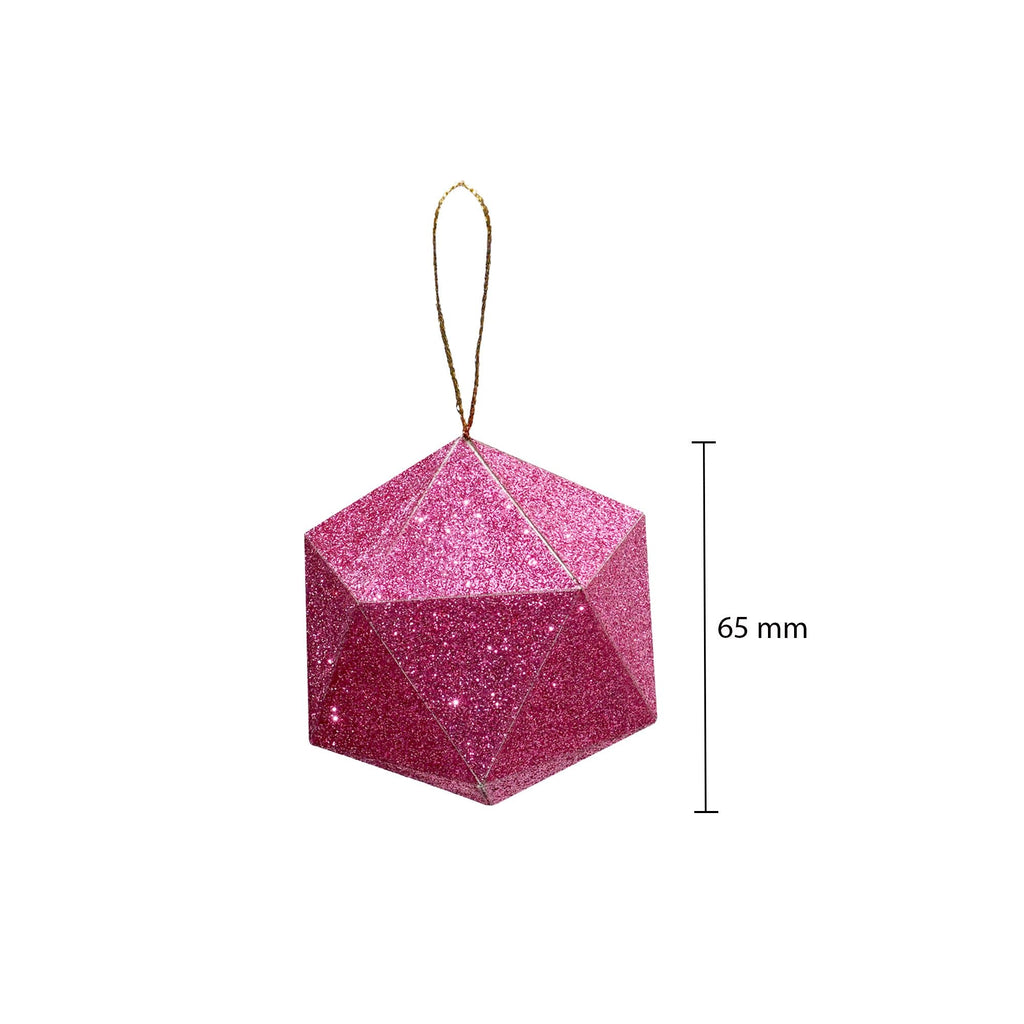 Handmade Christmas Trapezoid Hanging Glitter Ornaments, 65mm, Pink, 4pc