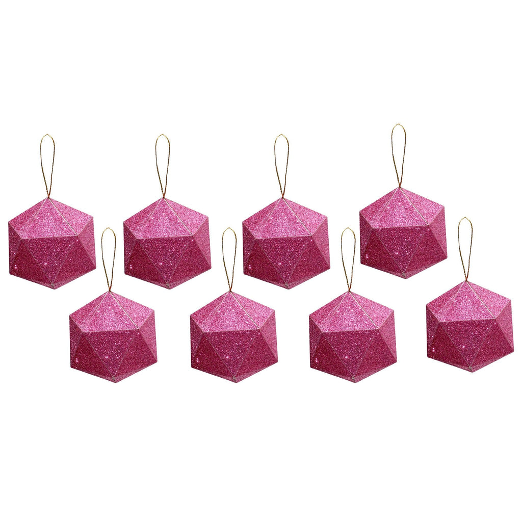 Handmade Christmas Trapezoid Hanging  Glitter Ornaments, 45mm, Pink, 8pc