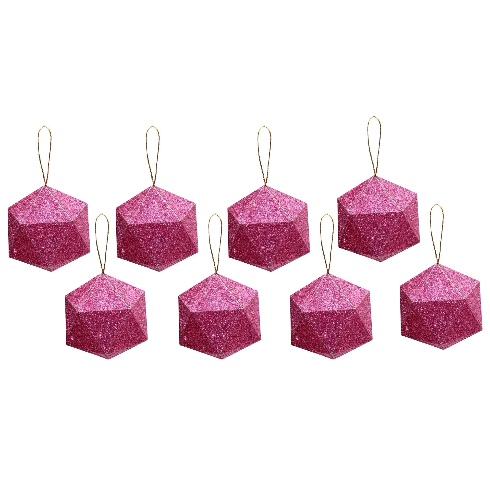 Handmade Christmas Trapezoid Hanging  Glitter Ornaments, 45mm, Pink, 8pc