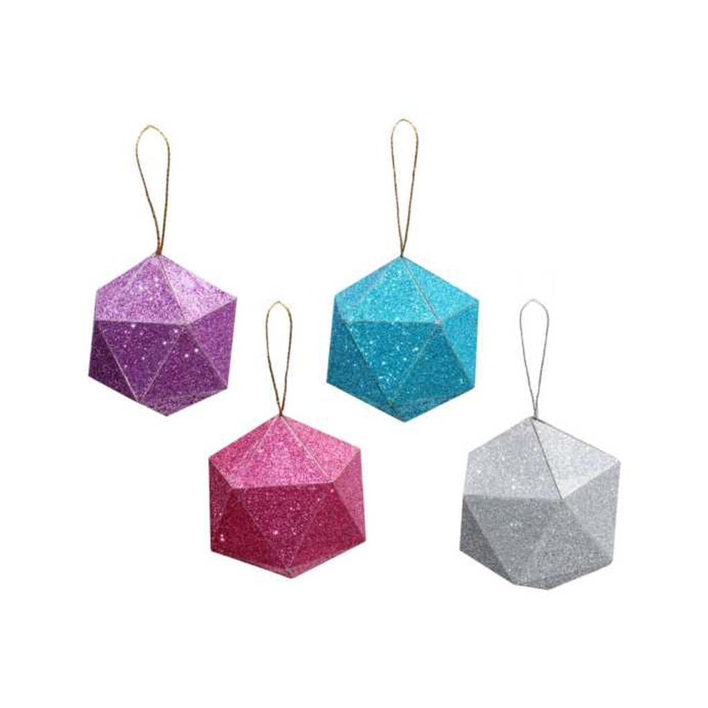Handmade Christmas Trapezoid Hanging  Glitter Ornaments,  65mm, Assorted Colours - Blue, Purple, Silver, Pink, 4pc