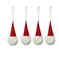 Handmade Christmas Hanging Ornaments - Pom Pom Santa, 4pc