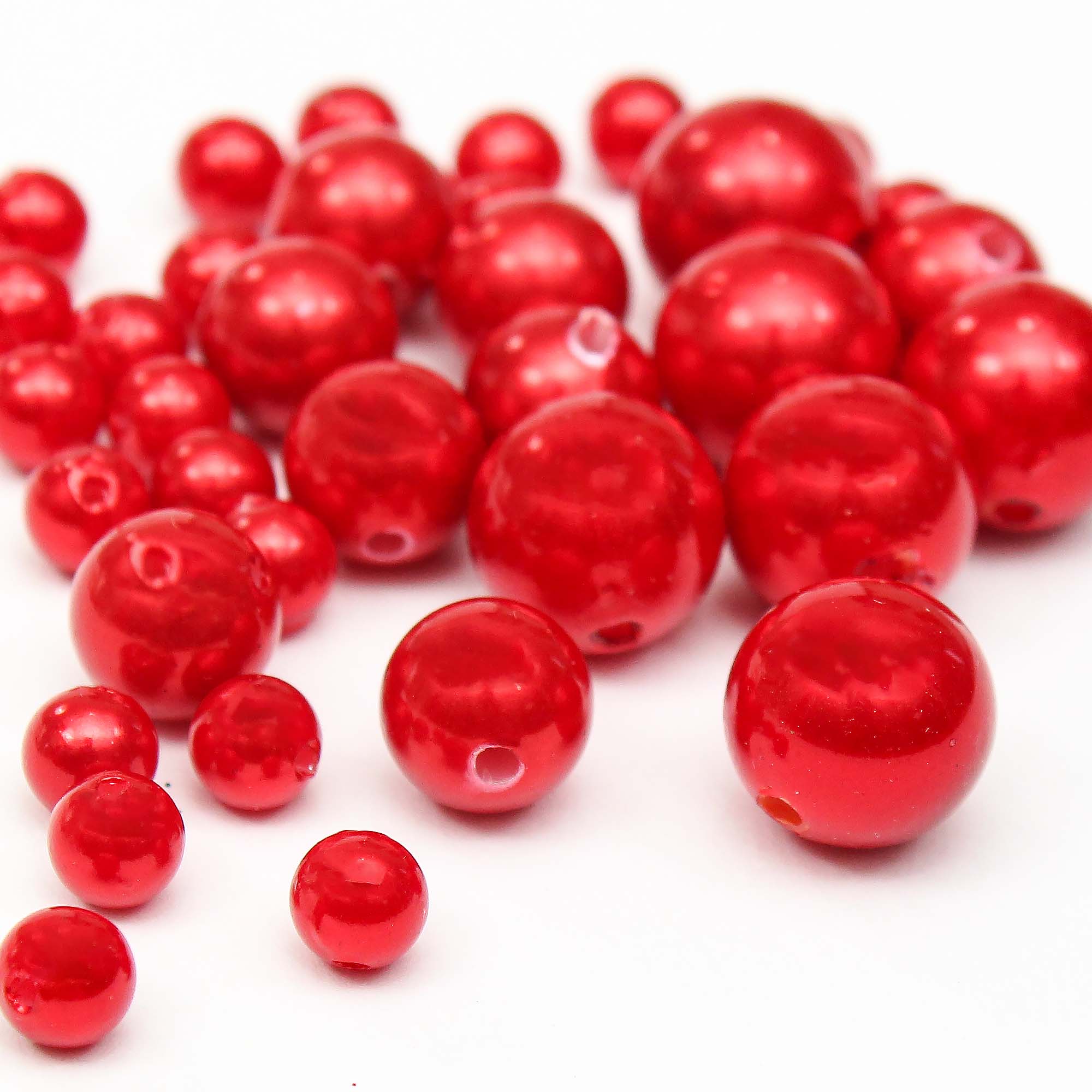 Christmas Elements - Red Pearl Beads, Assorted Size, 6mm,10mm,12mm, 30g