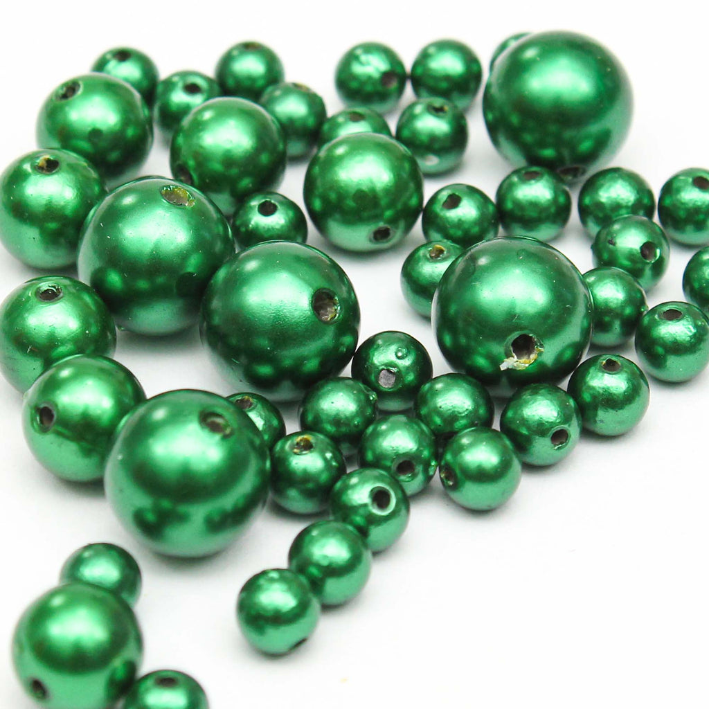 Christmas Elements - Green Pearl Beads, Assorted Size - 6mm,10mm,12mm, 30g