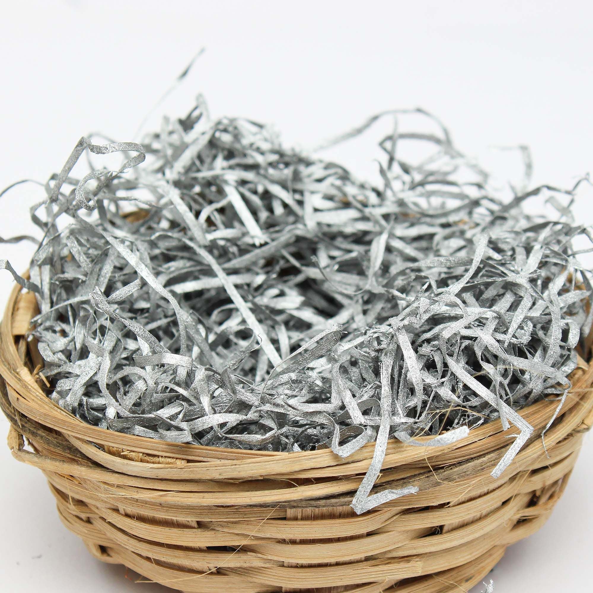 Christmas Hand Dyed Basket Filler Wood Wool Metallic Silver, 40g