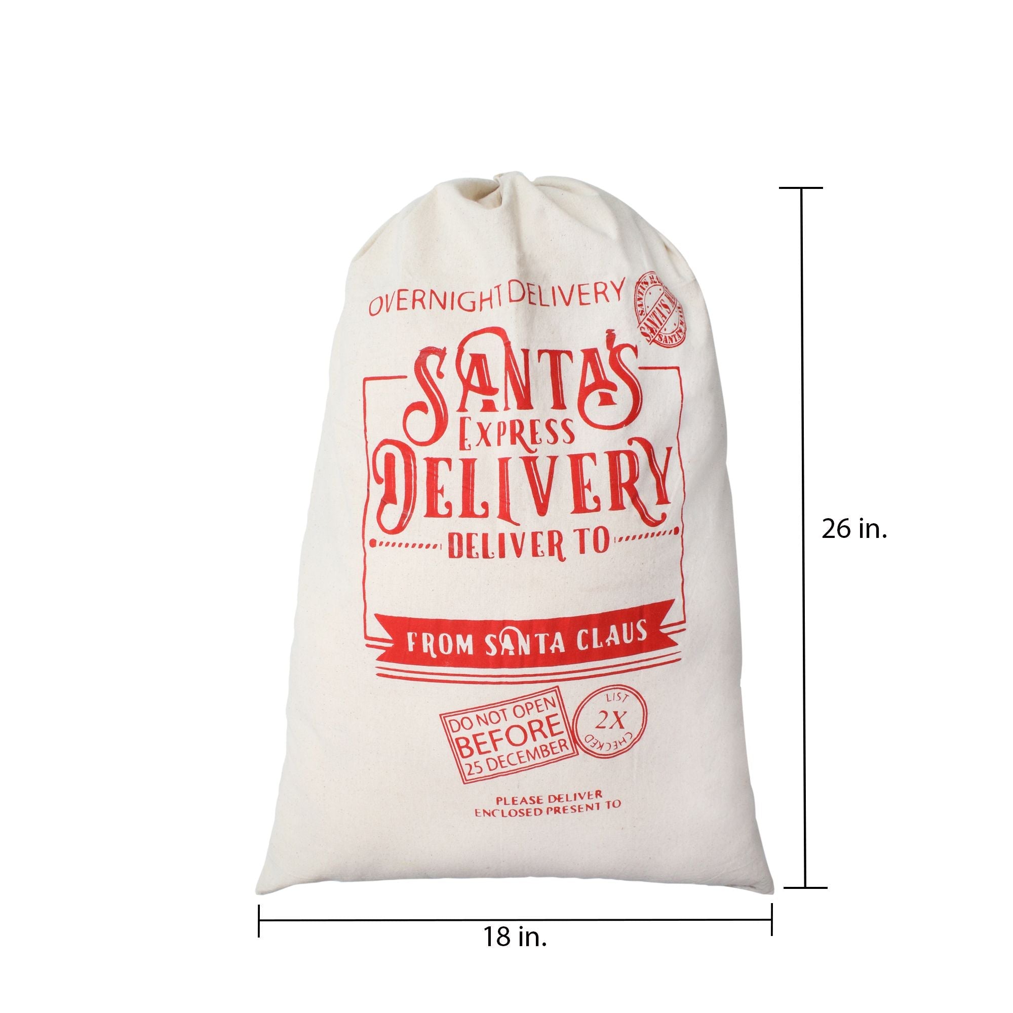 Handmade Christmas Canvas Printed Sack - Width 18inch X Length 26inch, 1pc