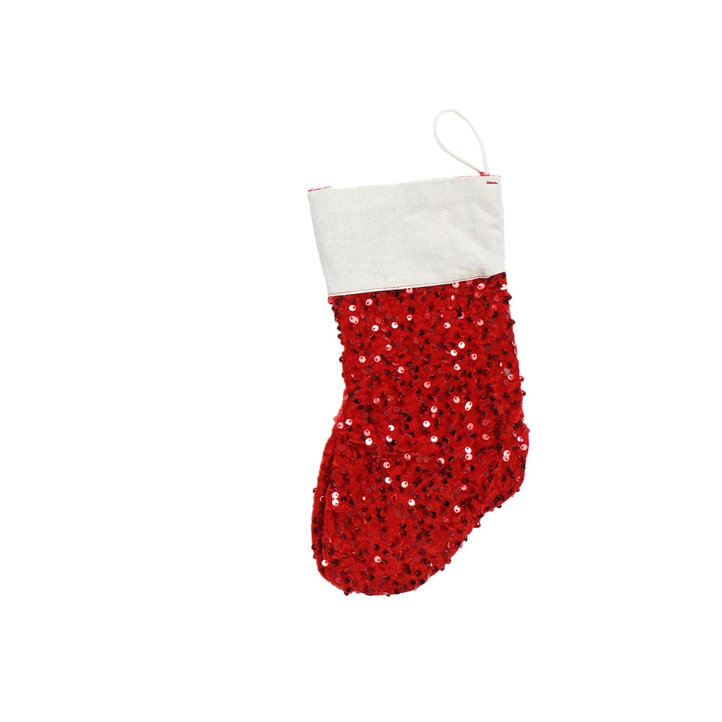 Handmade Christmas  Stocking, 12inch, Red Sequin, 1pc