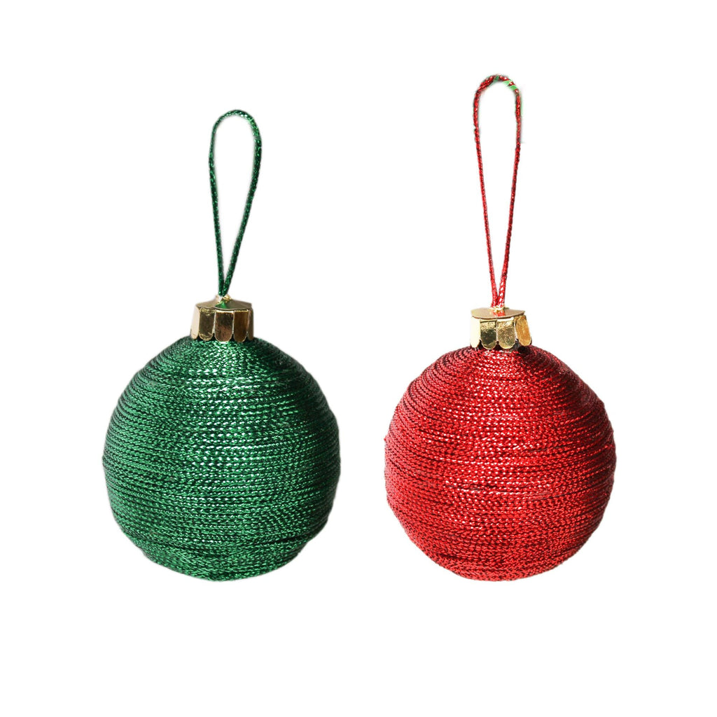Handmade Christmas Ornaments - Lurex Bauble, 70mm Assorted Colours - Red, Green, 2pc