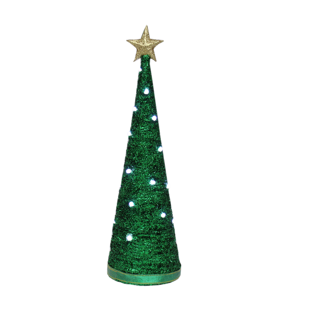 Handmade Conical Christmas Tinsel Tree with LED Light 14.5 X 4inch, Green, 1pc