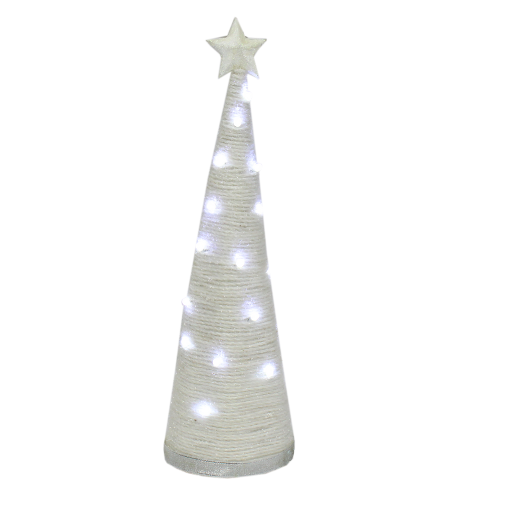 Handmade Conical Christmas Tinsel Tree with LED Light, 14.5 X 4inch, White, 1pc
