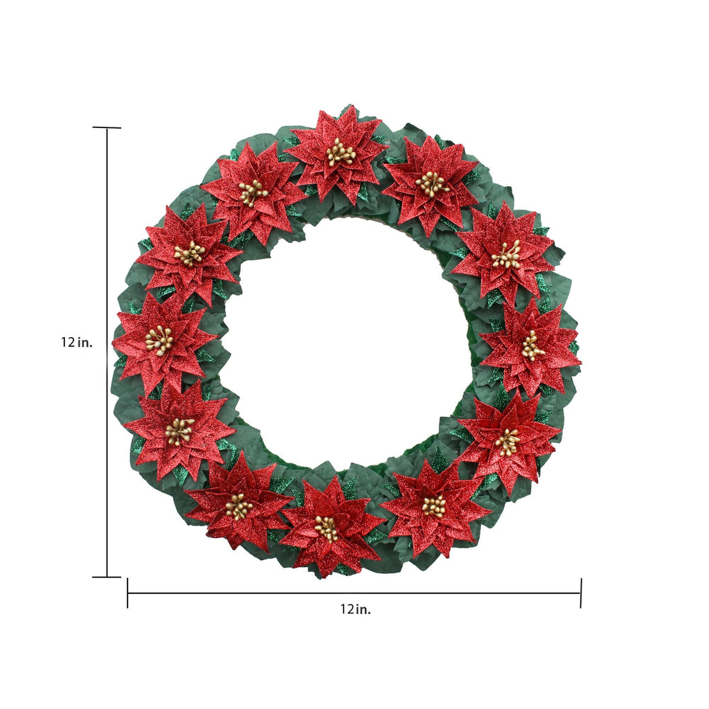 Handmade Christmas Wreath - Glitter Poinsettia, 12inch, 1pc