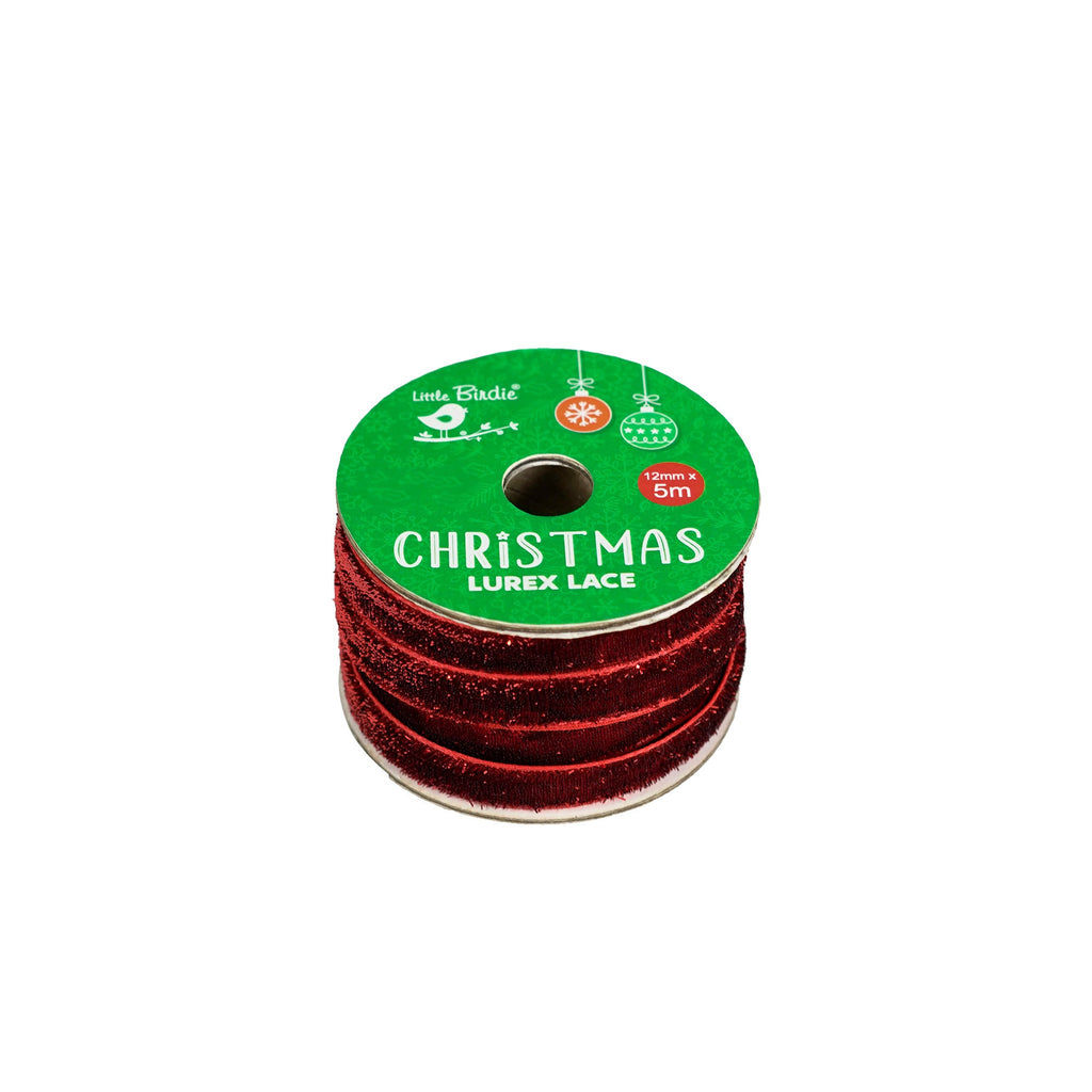 Christmas Lurex Lace - Red, 12mm, 5mtr