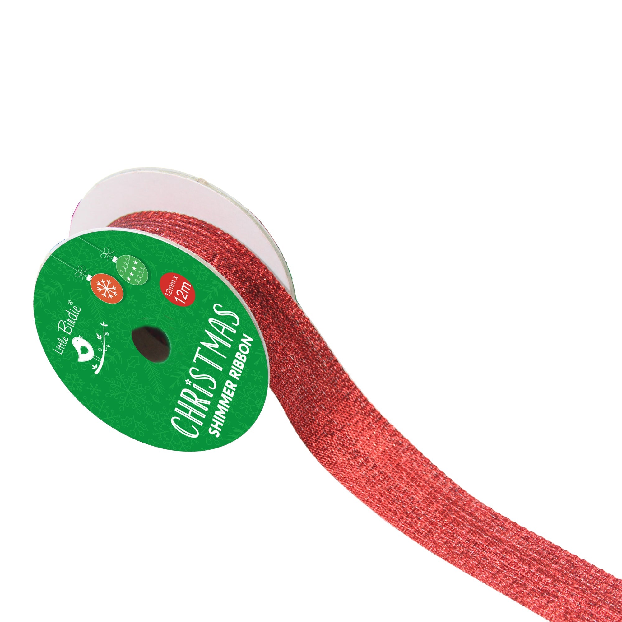 Christmas Shimmer Ribbon - 25mm, Red, 5mtr
