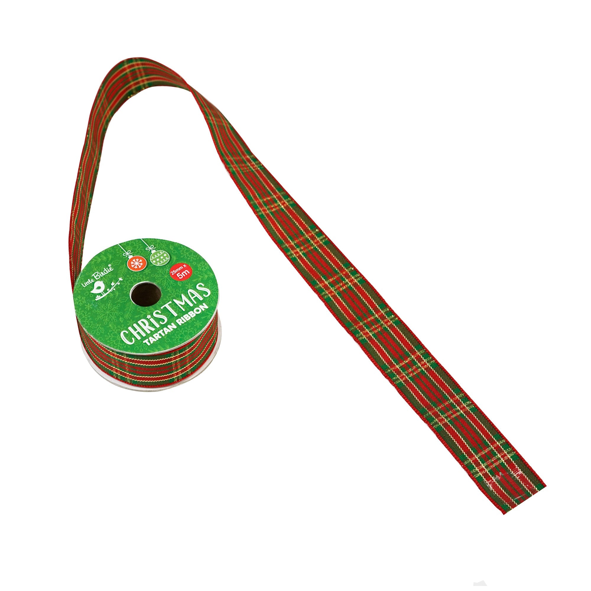 Christmas Tartan Ribbon - 25mm, 5mtr