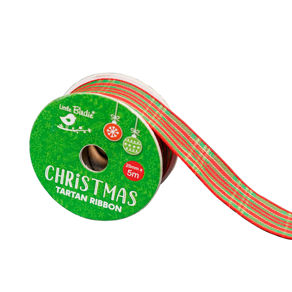 Christmas Tartan Ribbon - 25mm, 5mtr