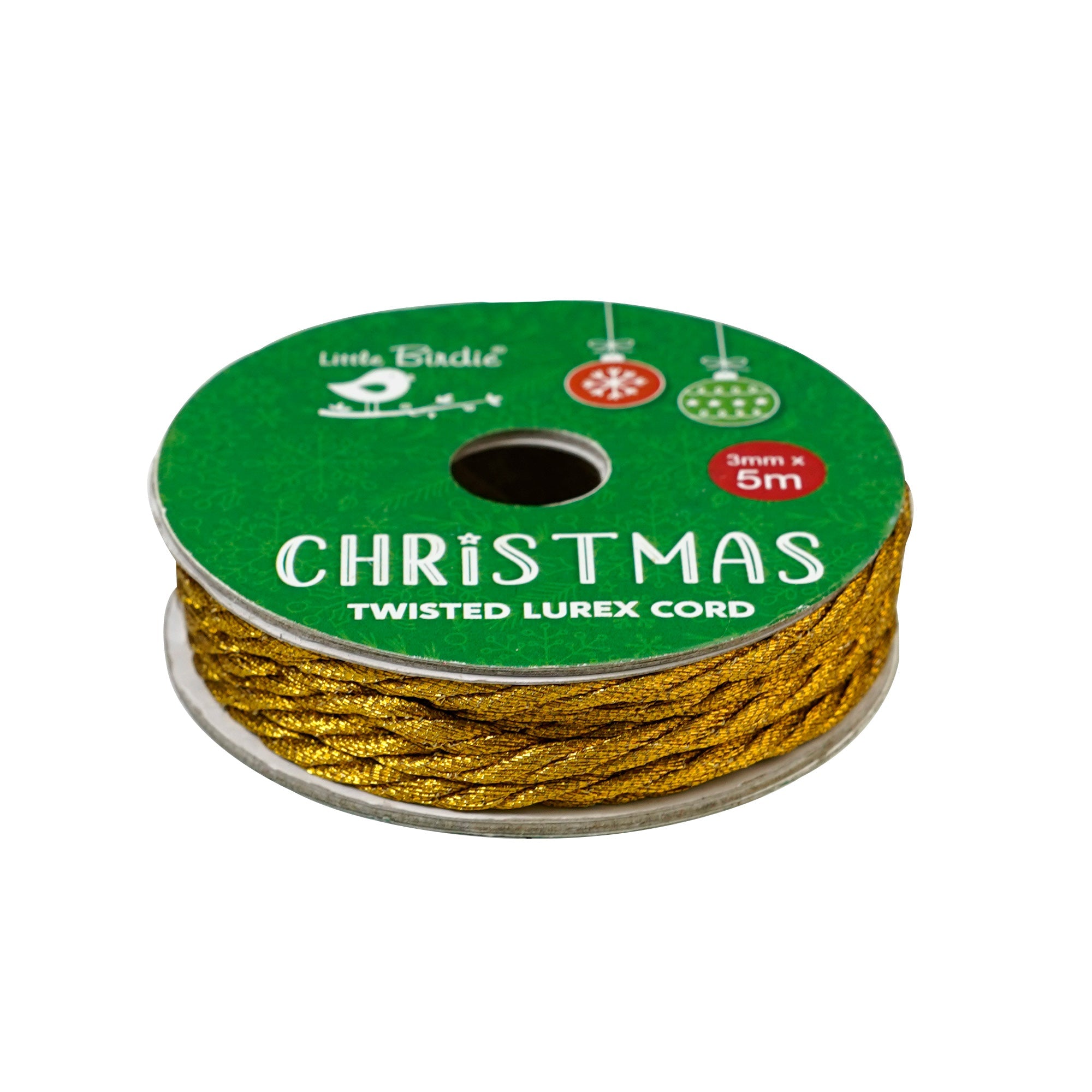 Christmas Twisted Lurex Cord 3ply - Gold, 5mm, 5mtr Roll