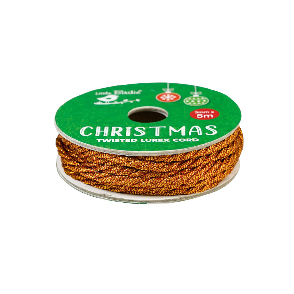 Christmas Twisted Lurex Cord 3ply - Red, 5mm, 5mtr, Roll